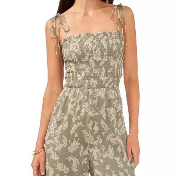 1.State Jumpsuit Women's Tie Shoulder Smocked Bodice Size Small Sage Gre… - Picture 3 of 16